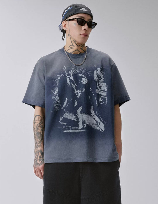 F2CE Vintage Portrait Print Gradient Wash Short Sleeve Tee | Face 3 Face