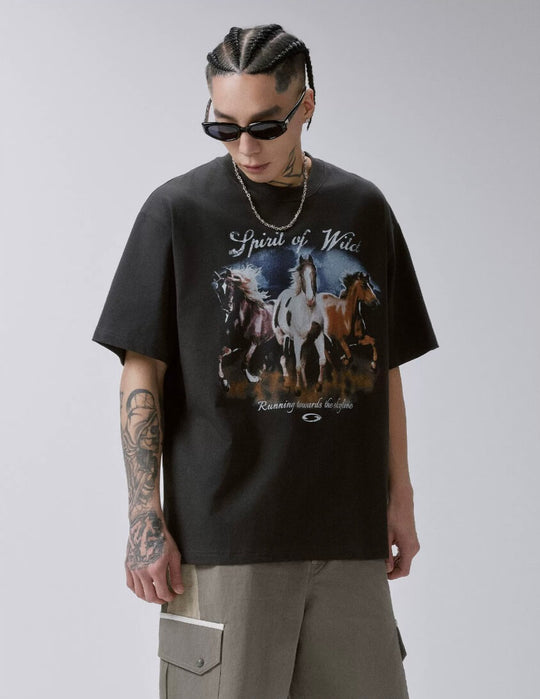 F2CE Galloping Horse Graphic Washed Short Sleeve Tee | Face 3 Face