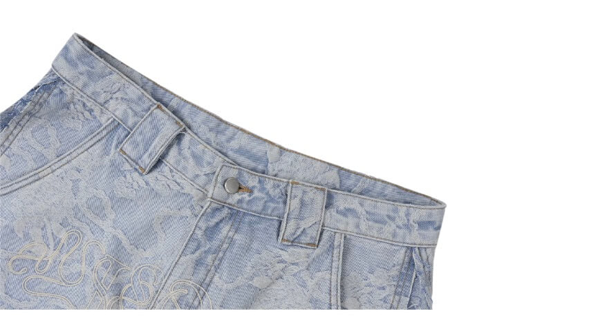 1807 Floral Chain Jacquard 3D Embroidered Denim Cropped Shorts | Face 3 Face