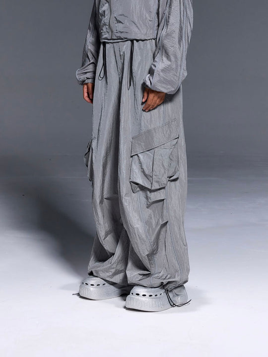 1807 Metallic Nylon Wide Cargo Pants | Face 3 Face