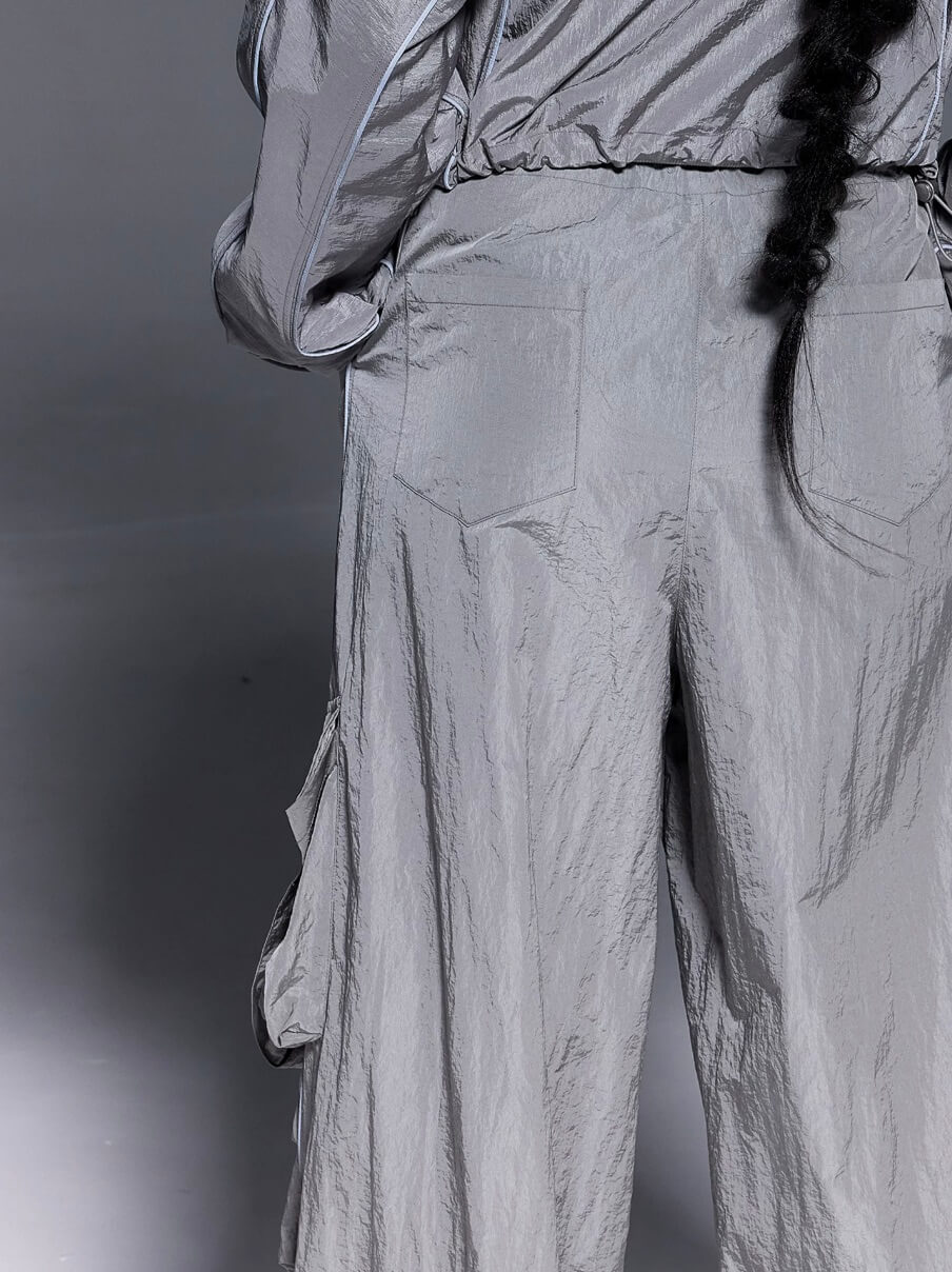1807 Metallic Nylon Wide Cargo Pants | Face 3 Face