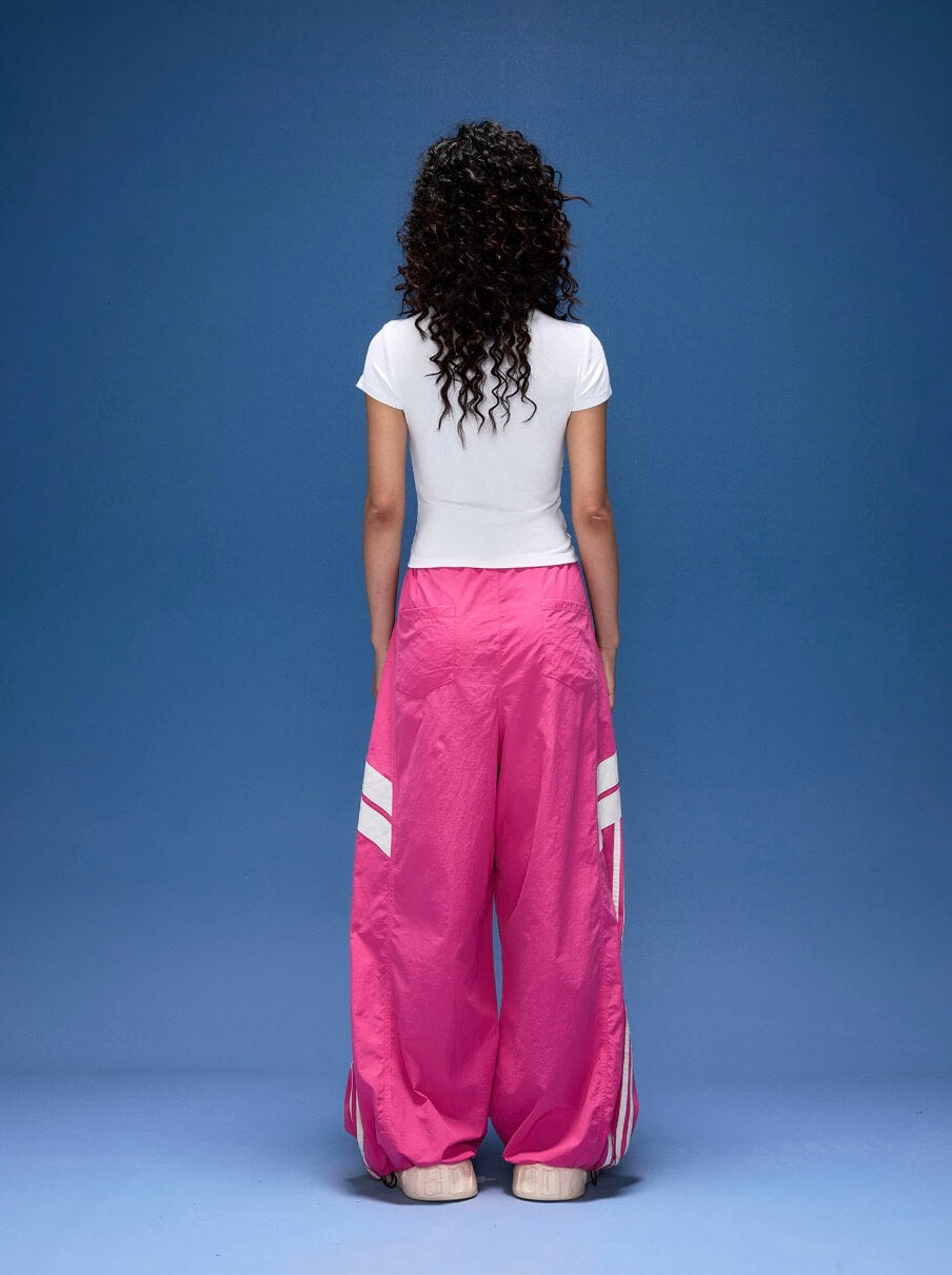 1807 PU Leather Stripe Nylon Baggy Track Pants | Face 3 Face