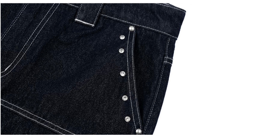1807 Diamond Stud Double Knee Baggy Shorts | Face 3 Face