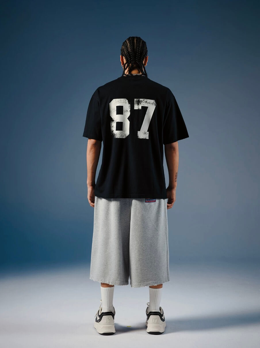 1807 Vintage Number Print Cropped Baggy Sweat Shorts | Face 3 Face