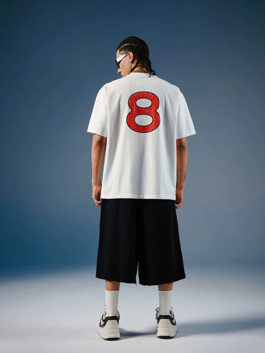 1807 Vintage Number Print Cropped Baggy Sweat Shorts | Face 3 Face
