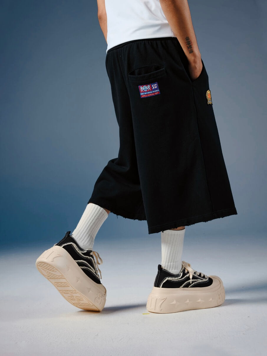 1807 Vintage Number Print Cropped Baggy Sweat Shorts | Face 3 Face
