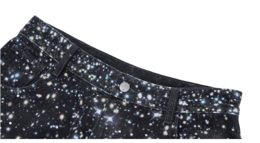 1807 Starry Universe Print Rhinestone Accent Jeans | Face 3 Face
