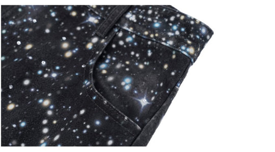 1807 Starry Universe Print Rhinestone Accent Jeans | Face 3 Face