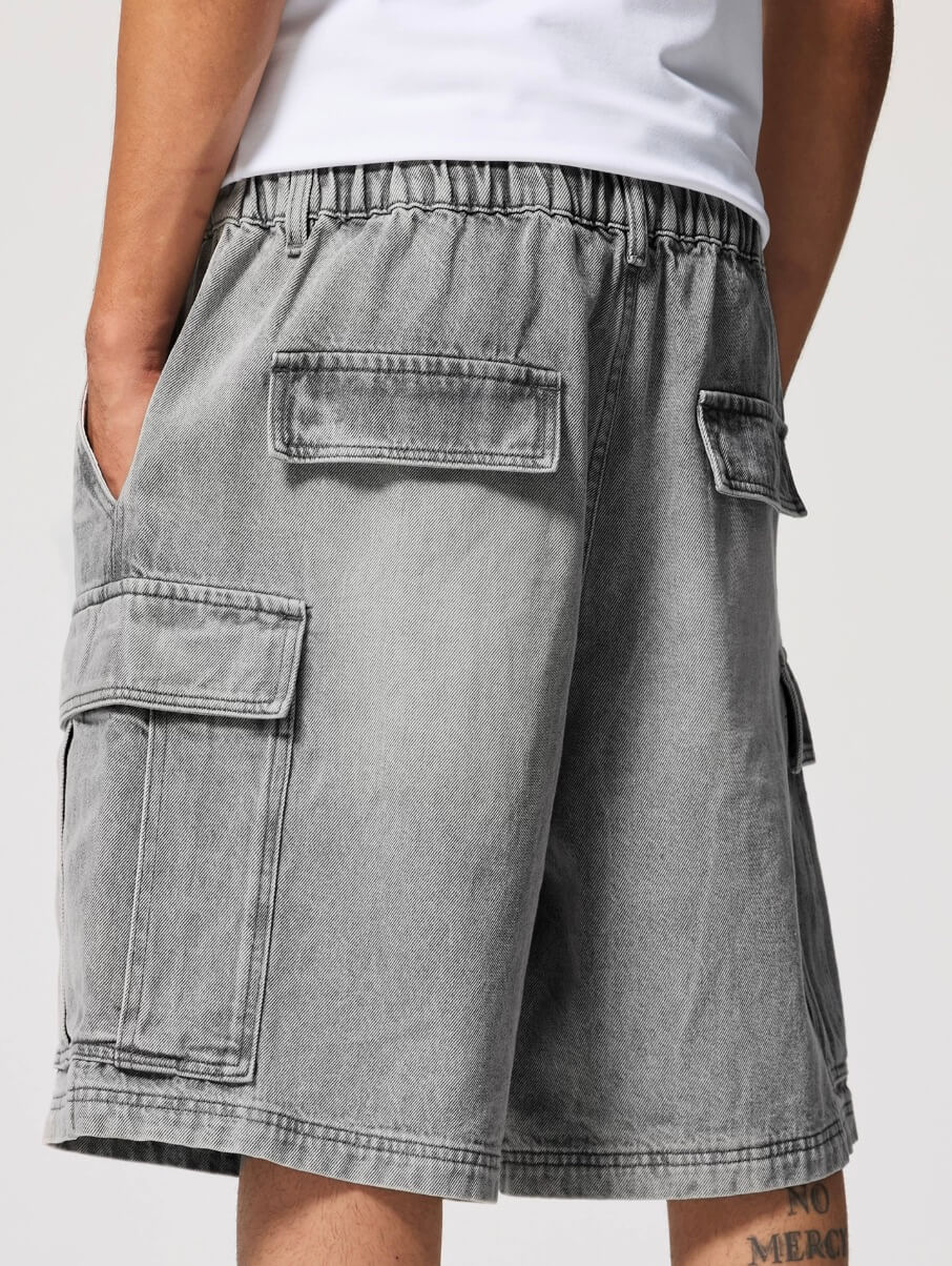 1807 Vintage Washed Distressed Denim Cargo Shorts | Face 3 Face