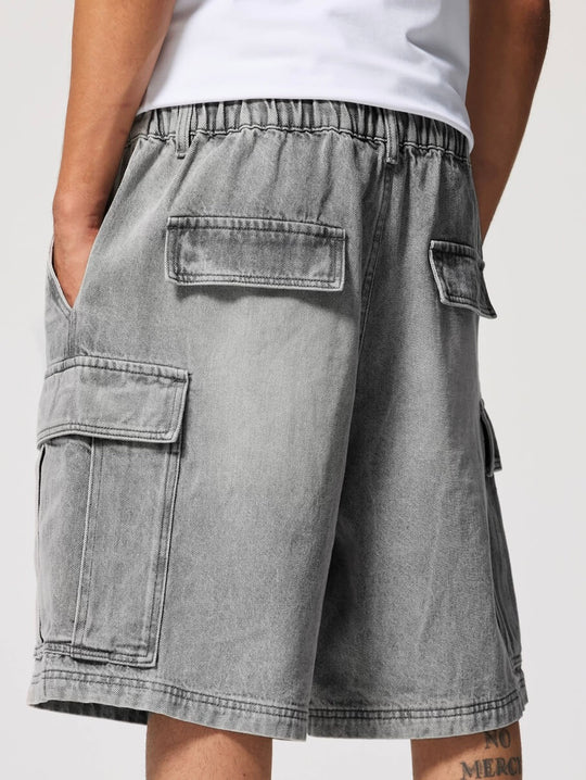 1807 Vintage Washed Distressed Denim Cargo Shorts | Face 3 Face