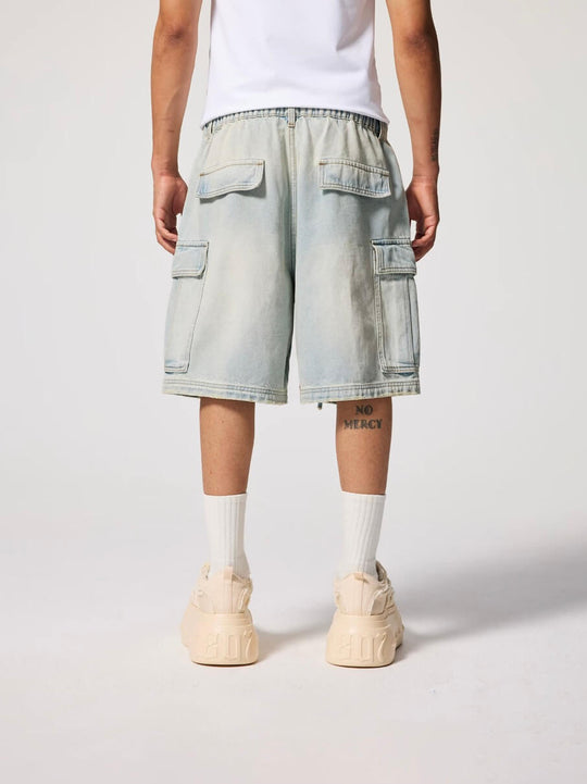 1807 Vintage Washed Distressed Denim Cargo Shorts | Face 3 Face
