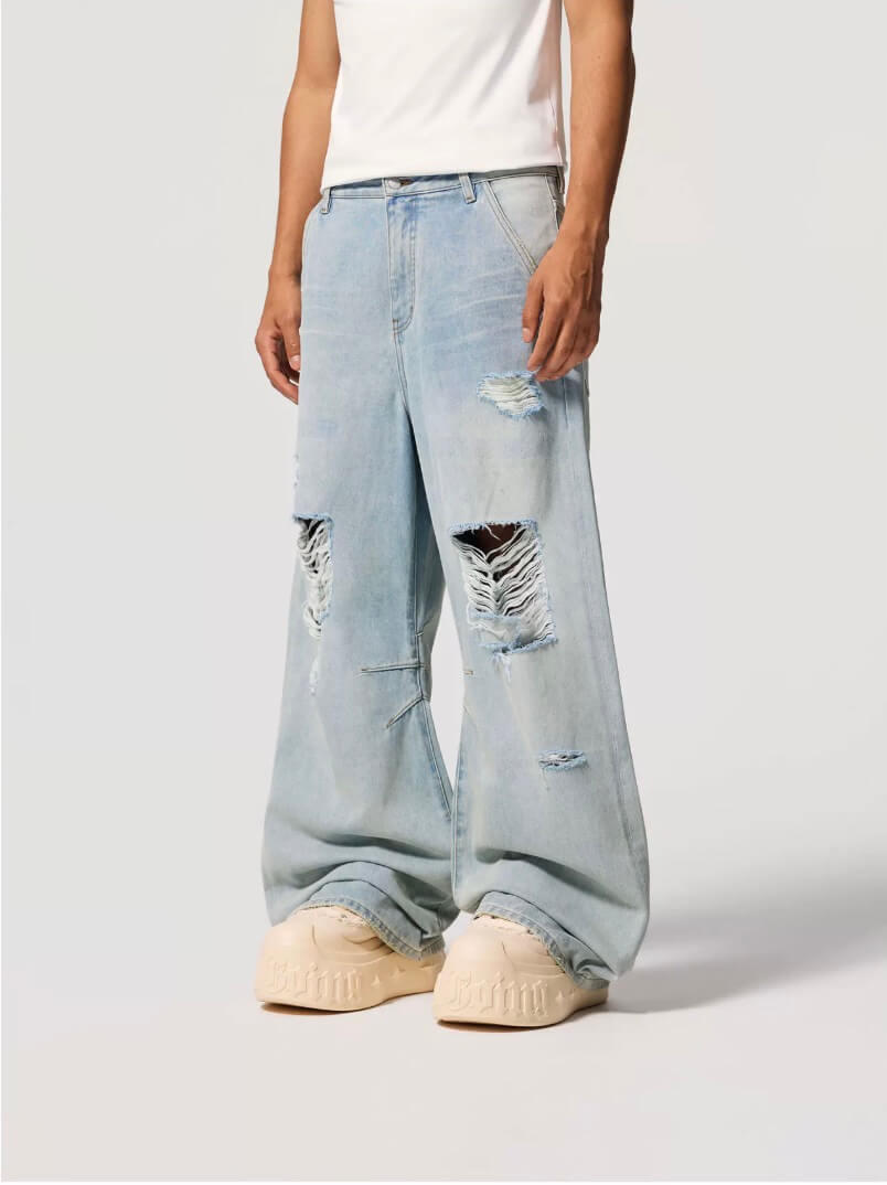 1807 Light Blue Vintage Washed Distressed Jeans | Face 3 Face