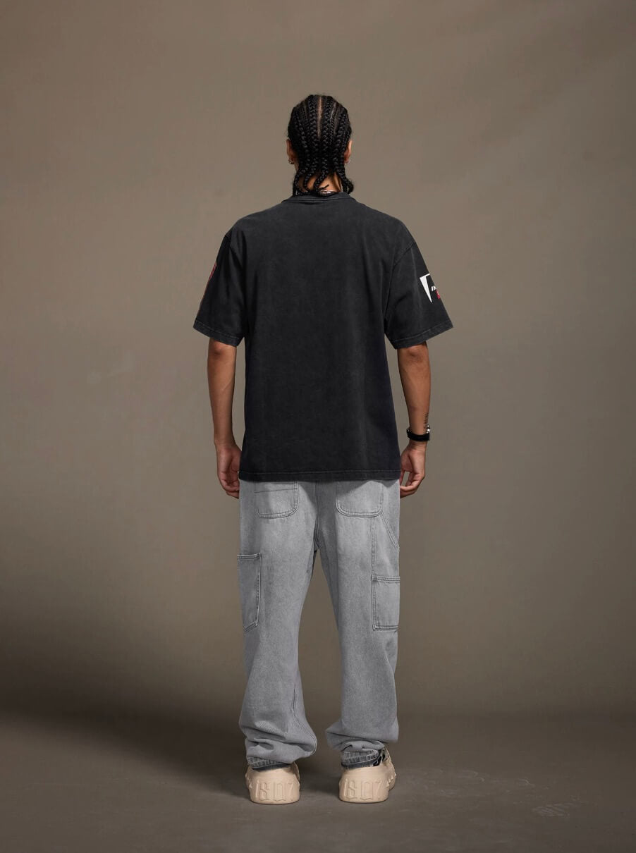 1807 Racing Distressed Print Washed Short Sleeve Tee | Face 3 Face