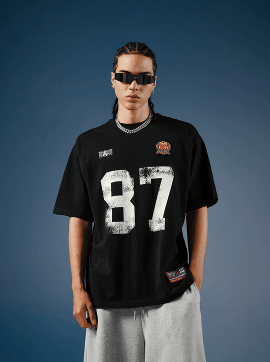 1807 Vintage Number Print Distressed Short Sleeve Tee | Face 3 Face