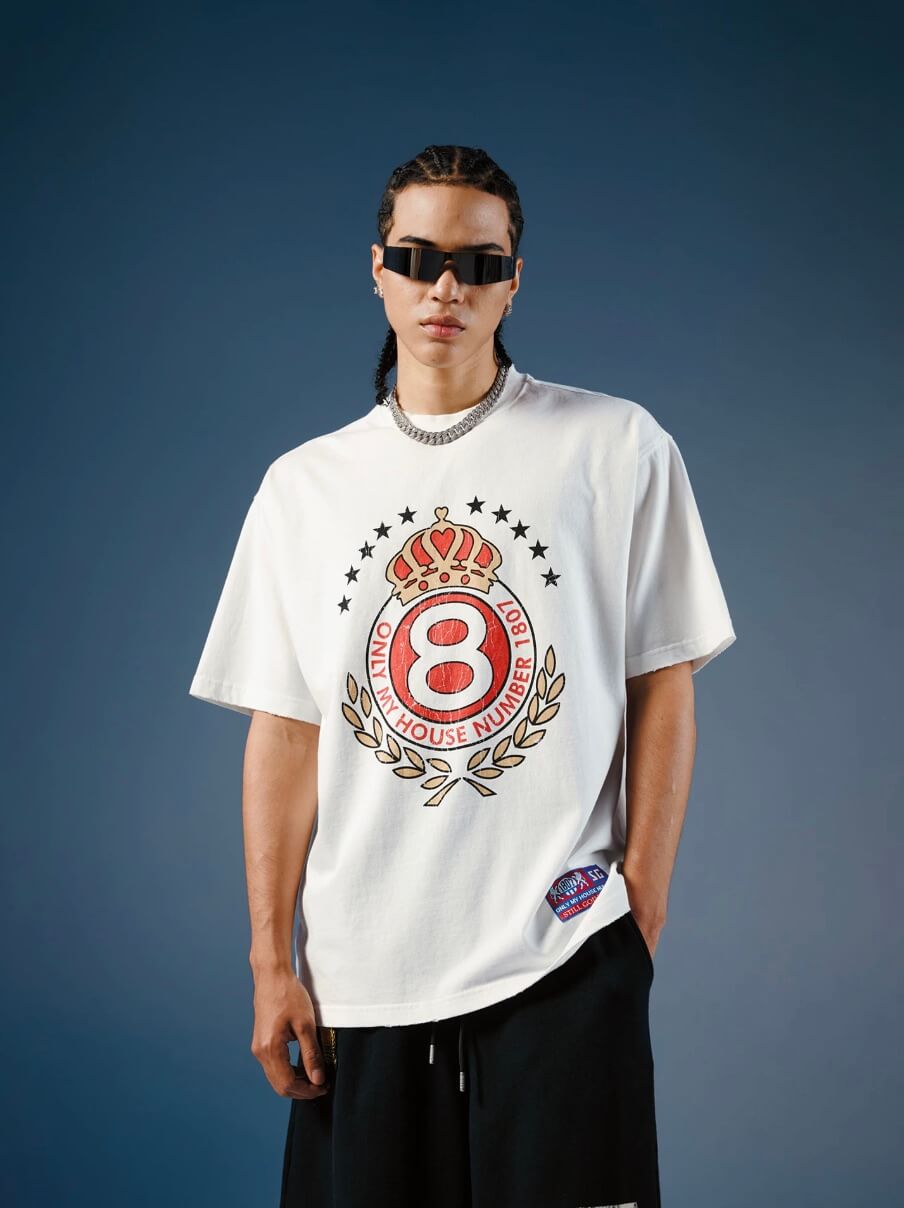 1807 Vintage Crown Print Distressed Short Sleeve Tee | Face 3 Face