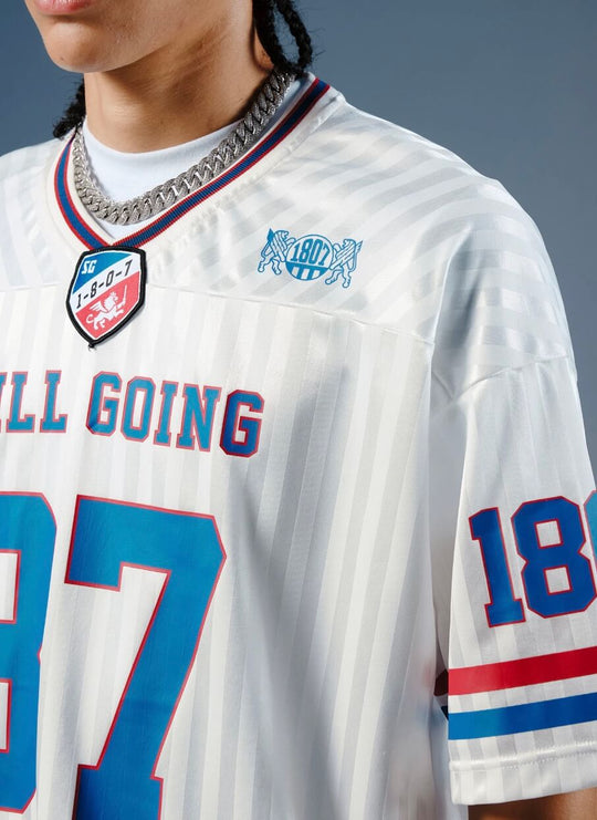1807 Number Print Striped Short Sleeve Hockey Jersey | Face 3 Face