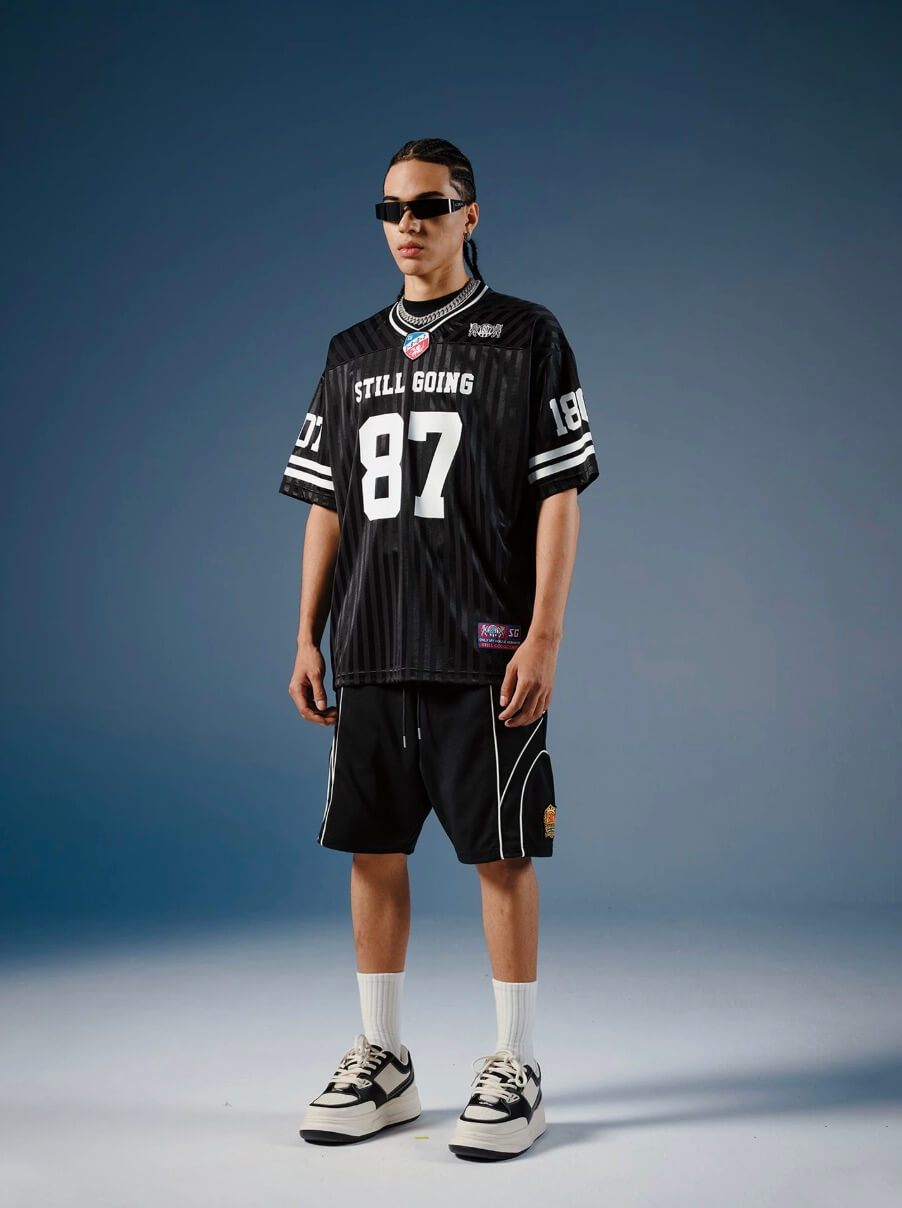 1807 Number Print Striped Short Sleeve Hockey Jersey | Face 3 Face