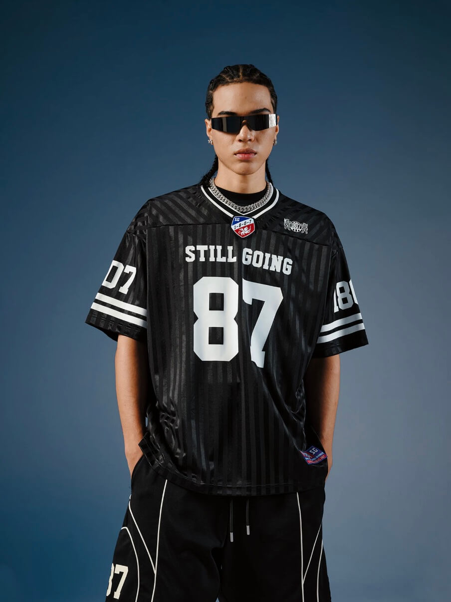 1807 Number Print Striped Short Sleeve Hockey Jersey | Face 3 Face