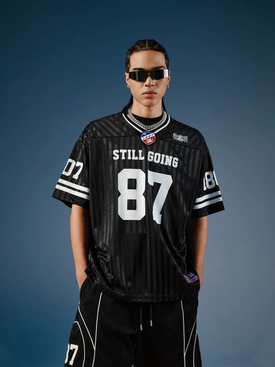 1807 Number Print Striped Short Sleeve Hockey Jersey | Face 3 Face
