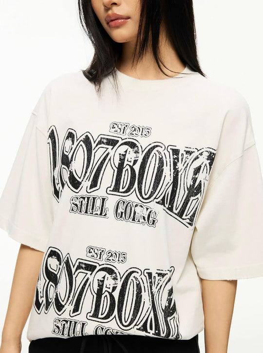 1807 BOXE Vintage Print Distressed Short Sleeve Tee | Face 3 Face