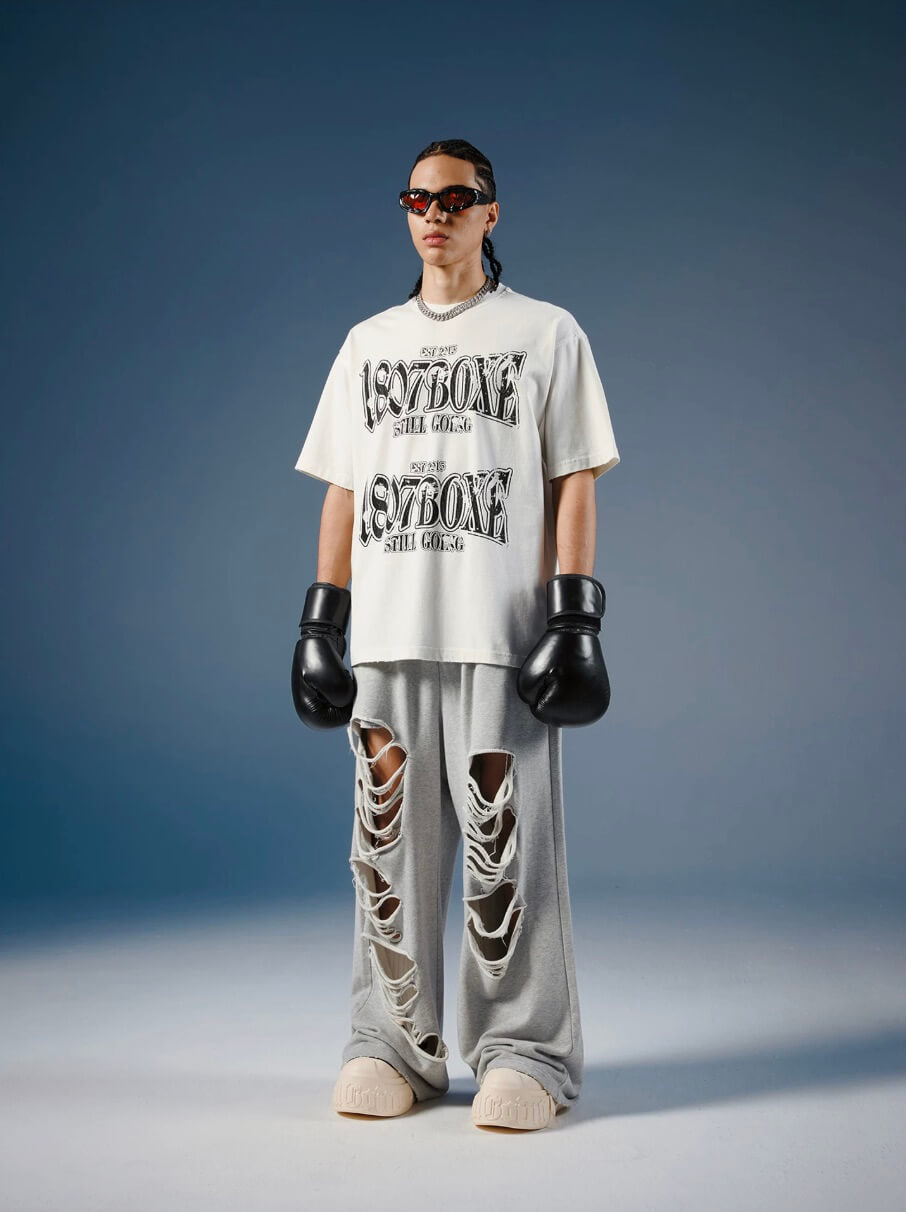 1807 BOXE Vintage Print Distressed Short Sleeve Tee | Face 3 Face
