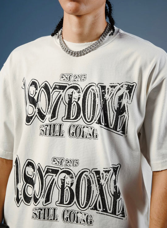 1807 BOXE Vintage Print Distressed Short Sleeve Tee | Face 3 Face