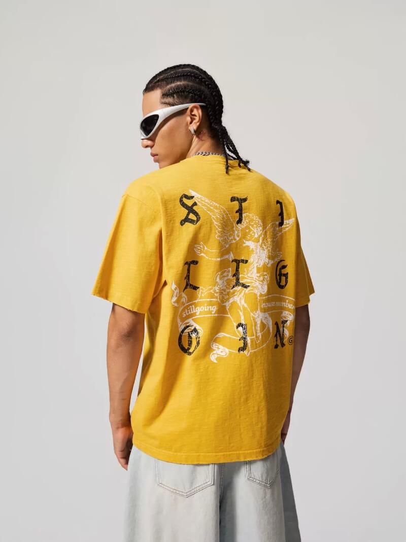 1807 Gothic Letter Angel Vintage Print Heavily Distressed Short Sleeve Tee | Face 3 Face