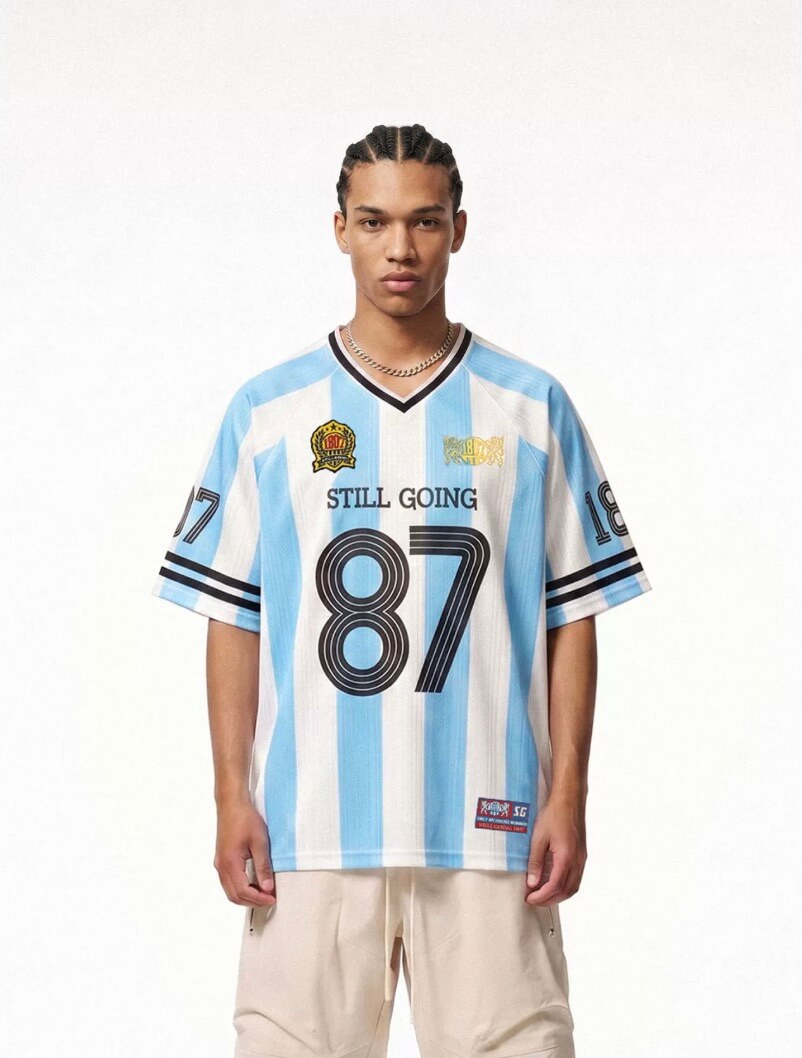 1807 Patterned Fabric Stripe Print Short Sleeve Soccer Jersey | Face 3 Face