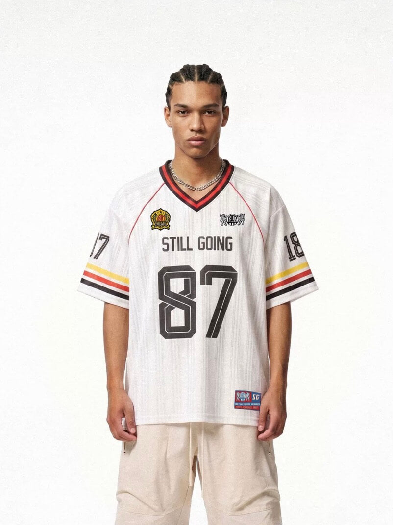 1807 Striped Fabric Color Block Short Sleeve Soccer Jersey