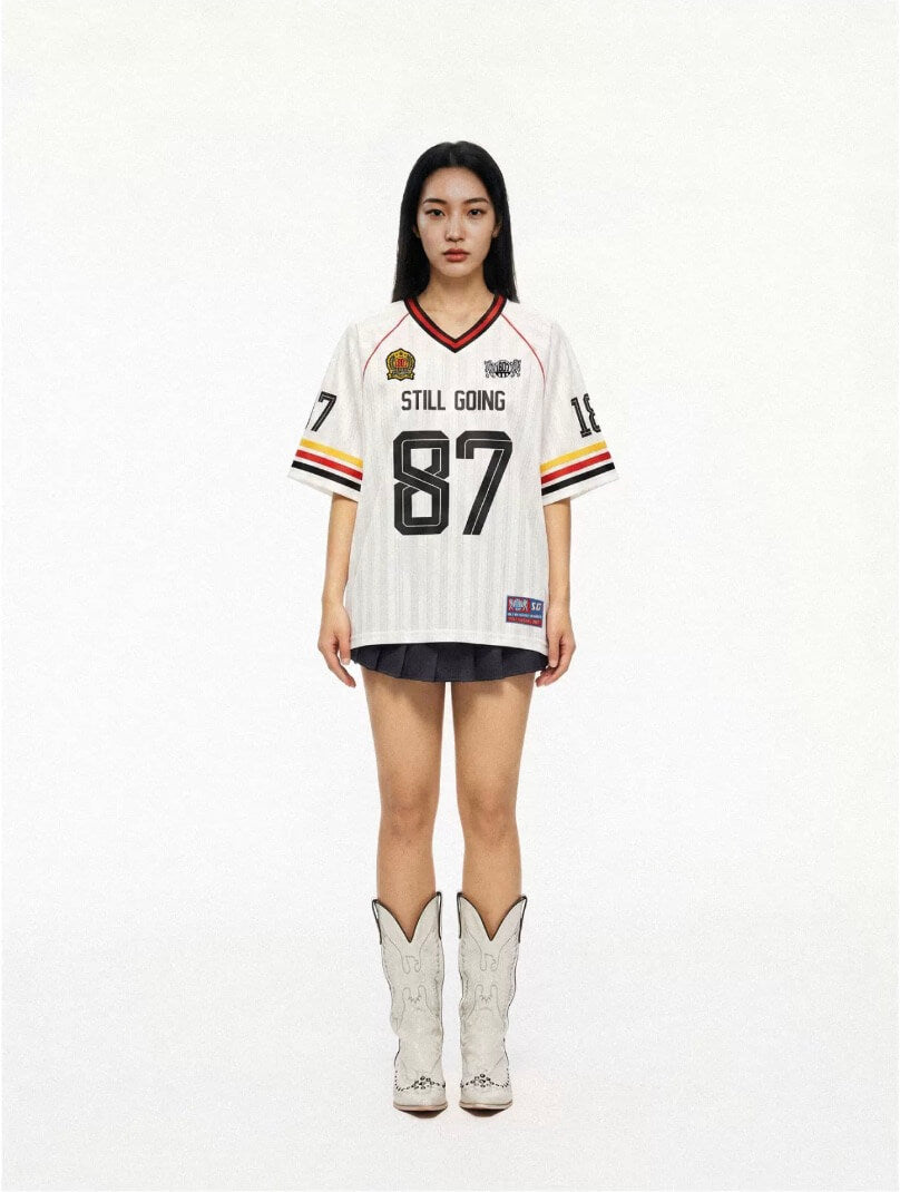 1807 Striped Fabric Color Block Short Sleeve Soccer Jersey