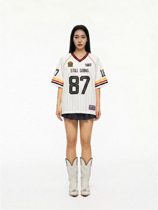 1807 Striped Fabric Color Block Short Sleeve Soccer Jersey