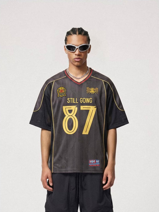 1807 Black Gray Color Block Short Sleeve Soccer Jersey