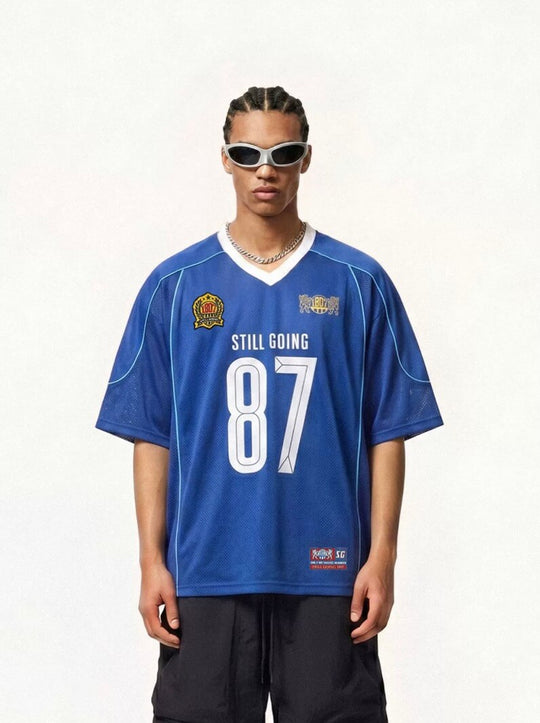 1807 Stripe Pattern and Mesh Short Sleeve Soccer Jersey