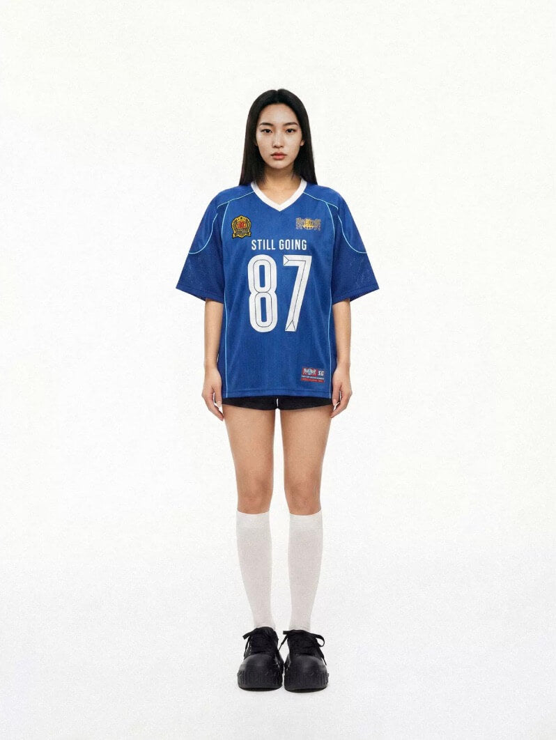 1807 Stripe Pattern and Mesh Short Sleeve Soccer Jersey