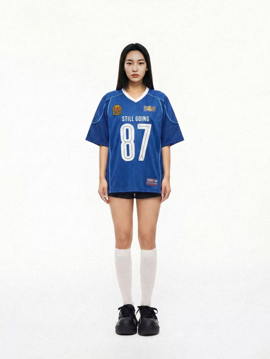 1807 Stripe Pattern and Mesh Short Sleeve Soccer Jersey