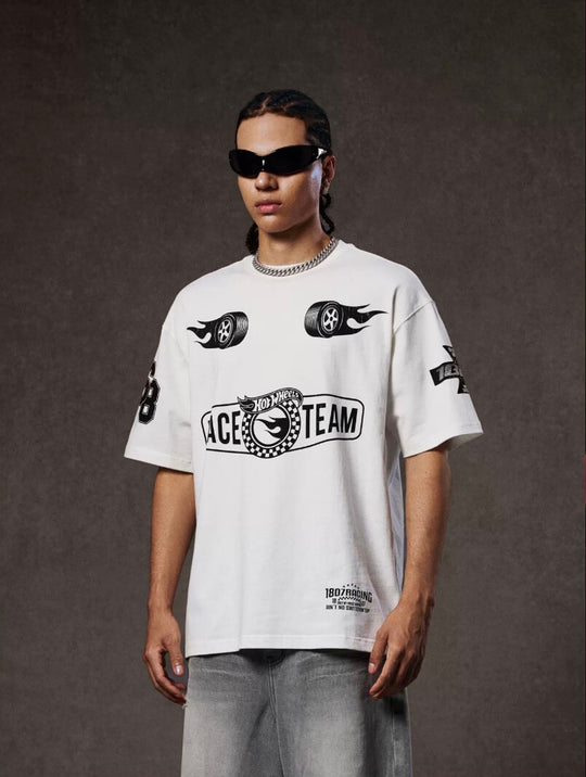 1807 Hot Wheels Tire Flame Vintage Print Short Sleeve Tee