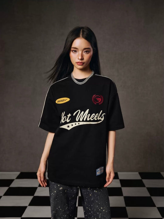 1807 Hot Wheels Racing Vintage Print Embroidered Short Sleeve Tee | Face 3 Face