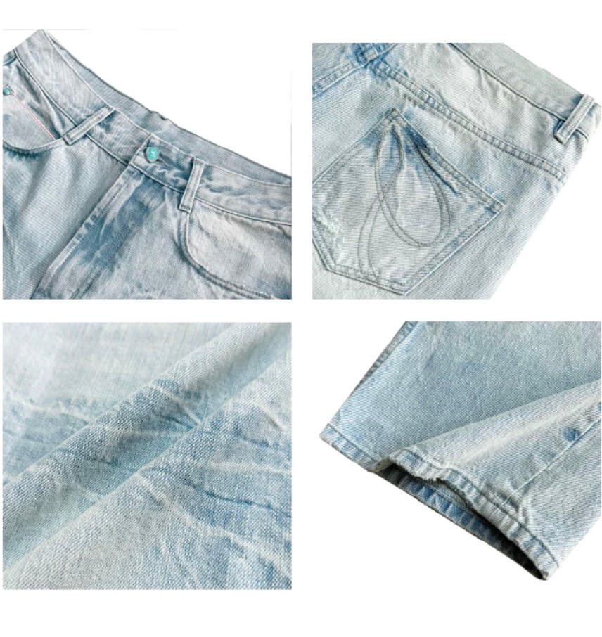 S45 Light Blue Heavy Washed Turquoise Button Flared Jeans