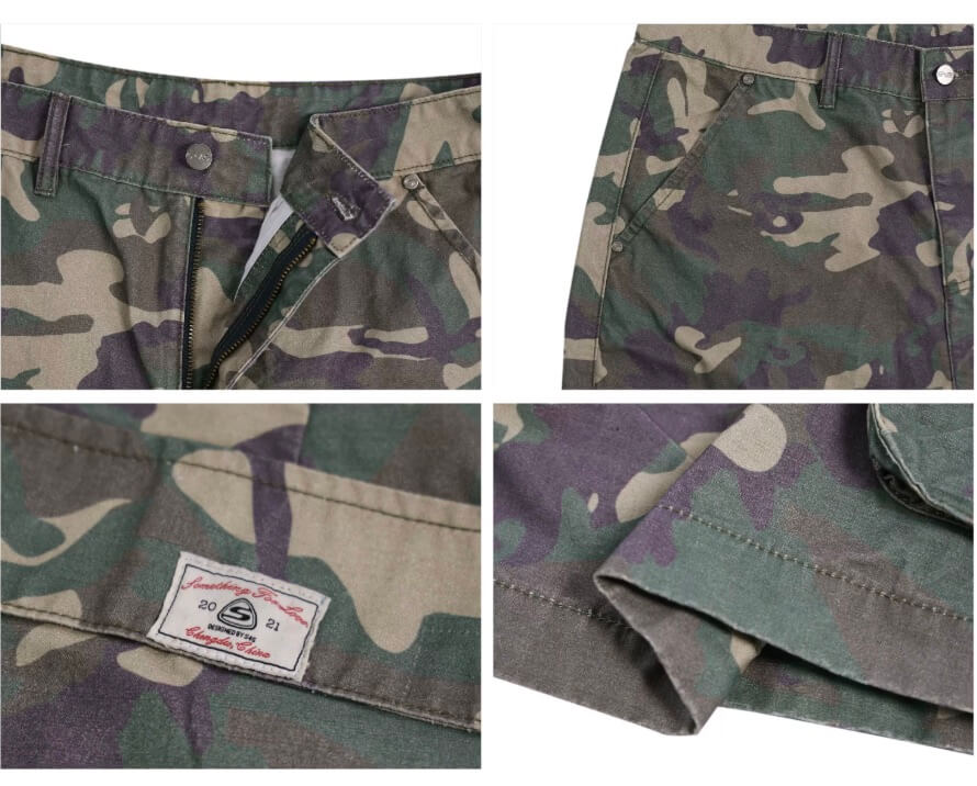 S45 Camouflage Distressed Large Cargo Pocket Baggy Shorts | Face 3 Face