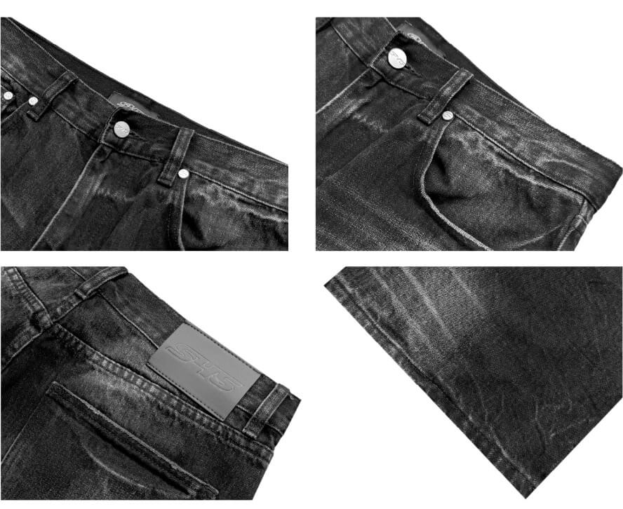 S45 Vintage Whisker Wash Distressed Slub Denim Jeans