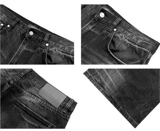 S45 Vintage Whisker Wash Distressed Slub Denim Jeans