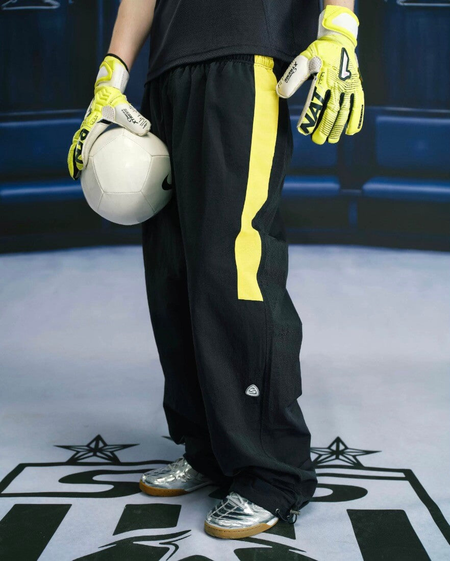 S45 Yellow Color Block Logo Patch Nylon Track Pants | Face 3 Face