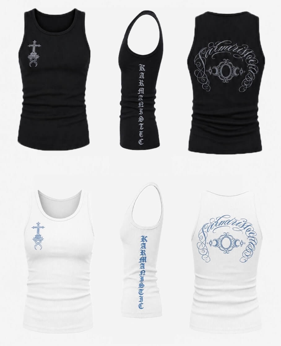 KARMANISTIC Cross Letter Print Tank Top | Face 3 Face