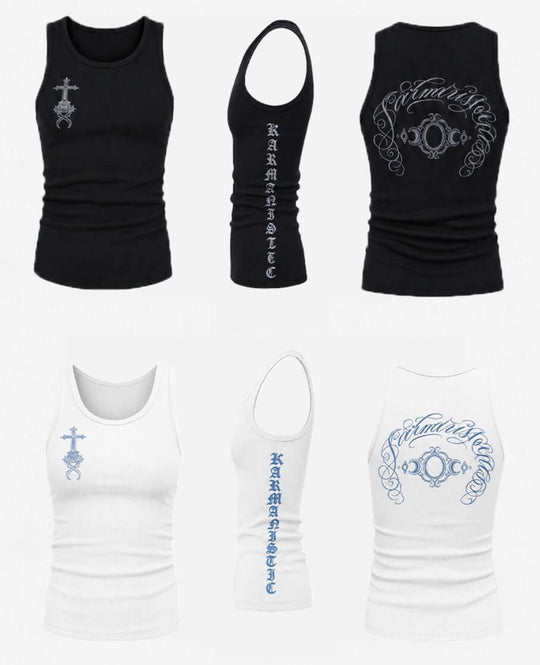 KARMANISTIC Cross Letter Print Tank Top | Face 3 Face