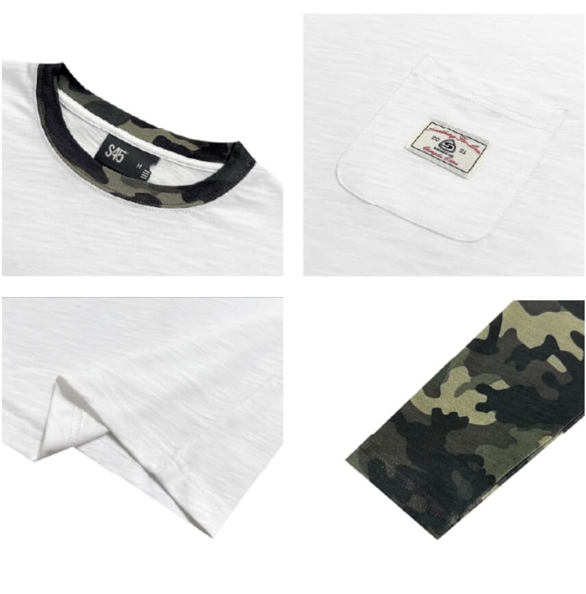 S45 Camouflage Sleeve Color Block Long Sleeve Tee