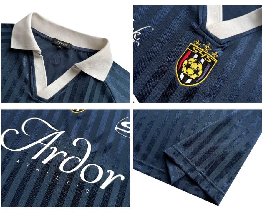 S45 Logo Patch Striped Short Sleeve Polo Soccer Jersey | Face 3 Face