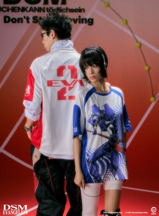 DSM x EVA Unit Graphic Print Striped Short Sleeve Soccer Jersey