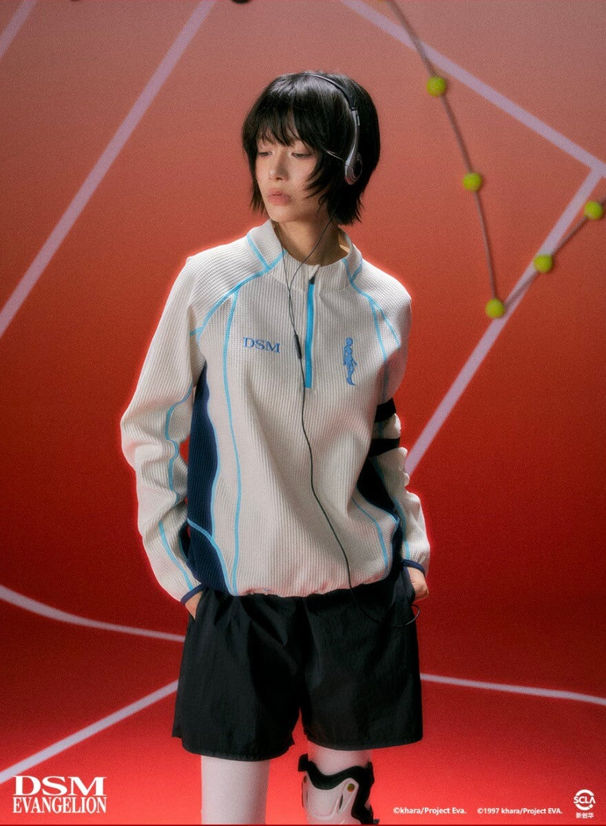 DSM x EVA Contrast Stitch Half Zip Waffle Long Sleeve Tee | Face 3 Face