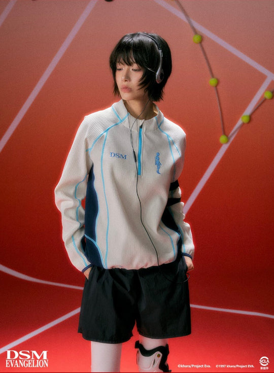 DSM x EVA Contrast Stitch Half Zip Waffle Long Sleeve Tee | Face 3 Face