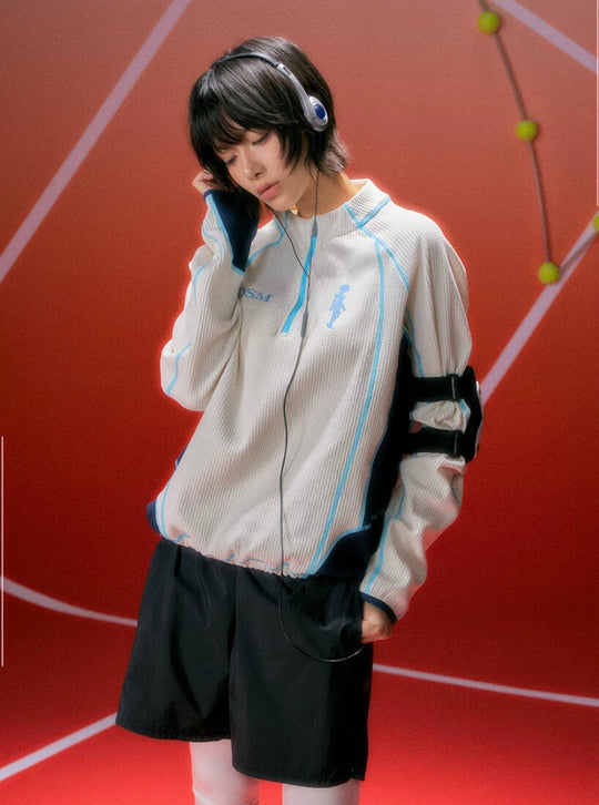 DSM x EVA Contrast Stitch Half Zip Waffle Long Sleeve Tee | Face 3 Face